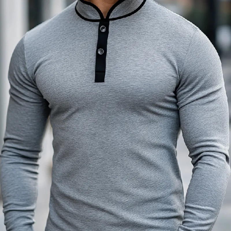 Men's Casual Comfort Henley Collar Cotton Blend Long Sleeve T-Shirt 53228151F sold by Manly product image thumbnail 3