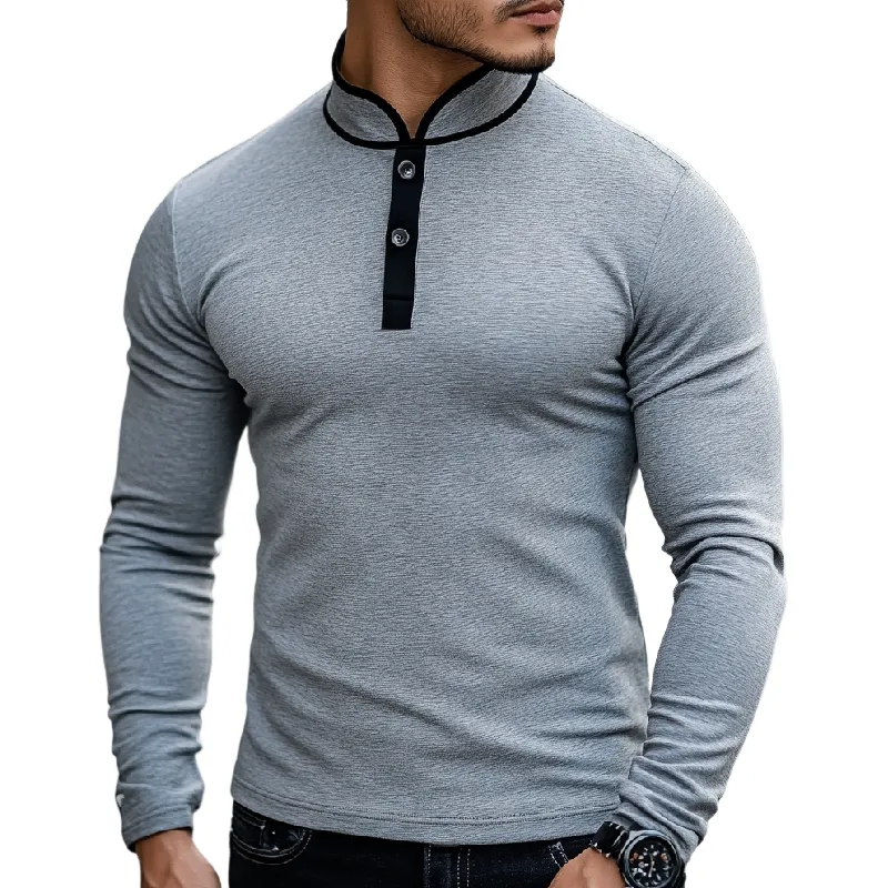 Men's Casual Comfort Henley Collar Cotton Blend Long Sleeve T-Shirt 53228151F sold by Manly