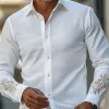 Men's Vintage Classic Lapel Cotton Blend Embroidered Long Sleeve Shirt 60785678F sold by Manly