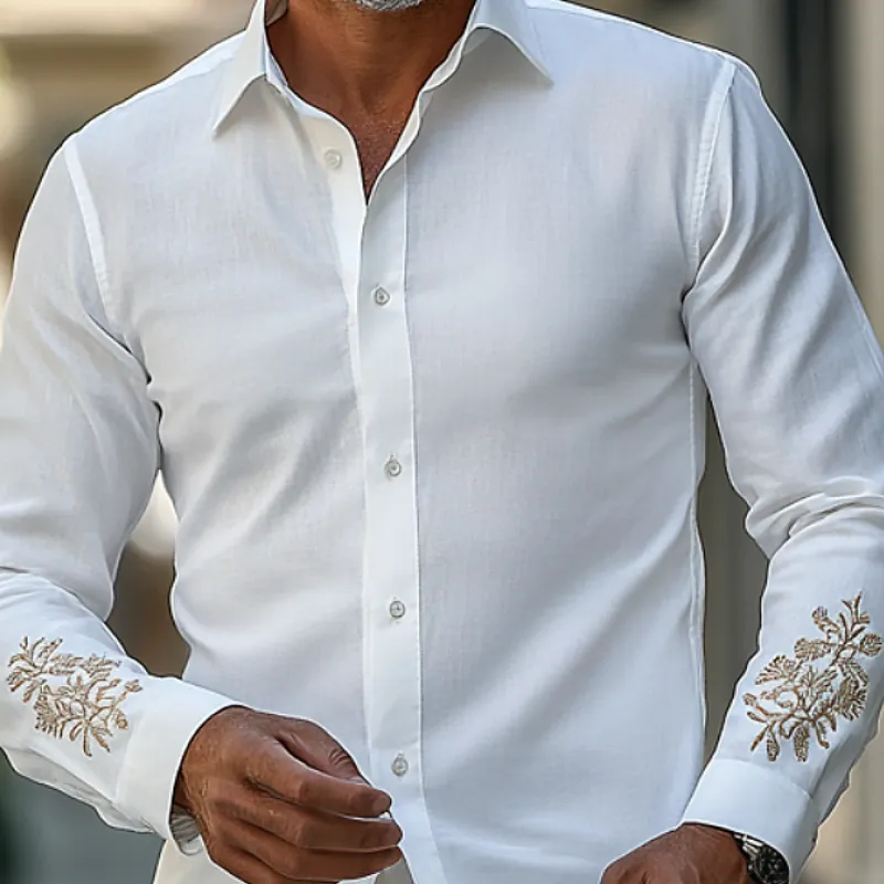 Men's Vintage Classic Lapel Cotton Blend Embroidered Long Sleeve Shirt 60785678F sold by Manly product image thumbnail 3