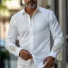 Men's Vintage Classic Lapel Cotton Blend Embroidered Long Sleeve Shirt 60785678F sold by Manly