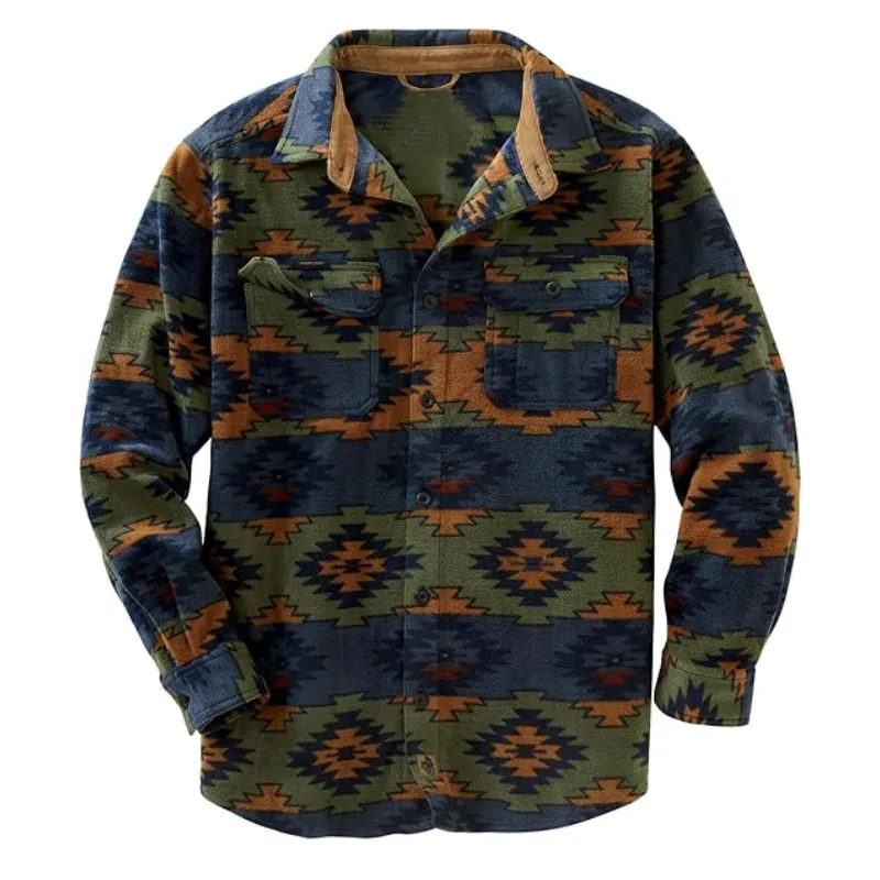 Men's Vintage Casual Lapel Flannel Striped Long Sleeve Shirt 52362778F sold by Manly