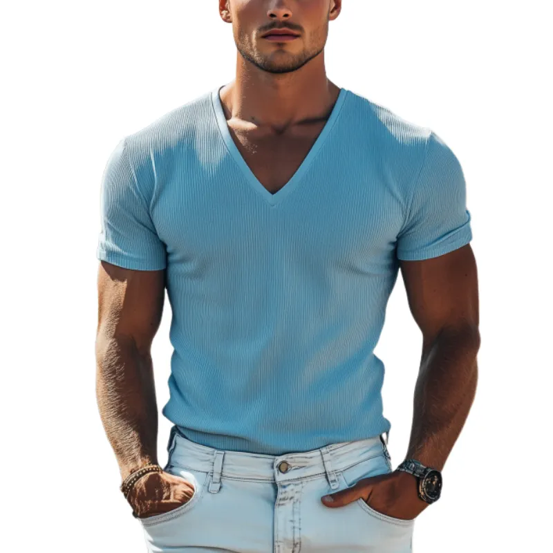 Men's Classic Spring and Summer Casual Skin-friendly Slim Fit Deep V-neck T-shirt 88020262K sold by Manly