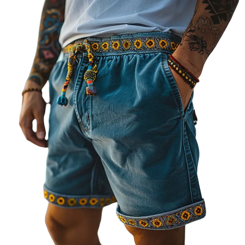 Men's Classic Spring and Summer Resort Style Floral Tencel Denim Shorts 00826350K sold by Manly