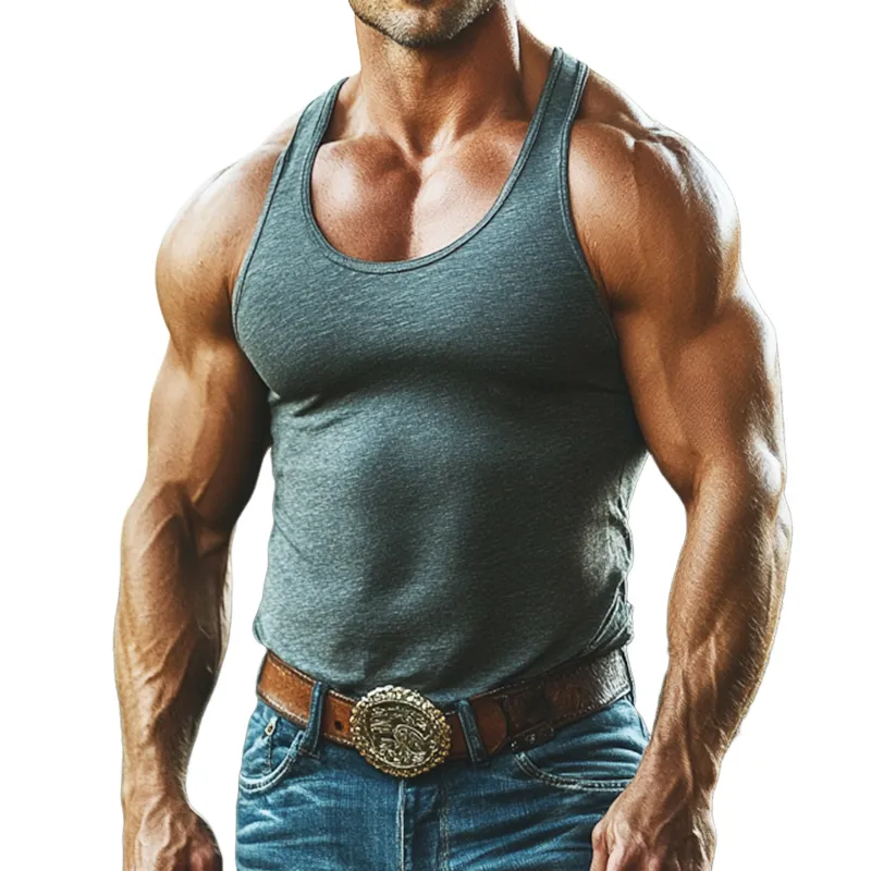 Men's Retro Casual Solid Color Round Neck Tank Top 06635508TO sold by Manly