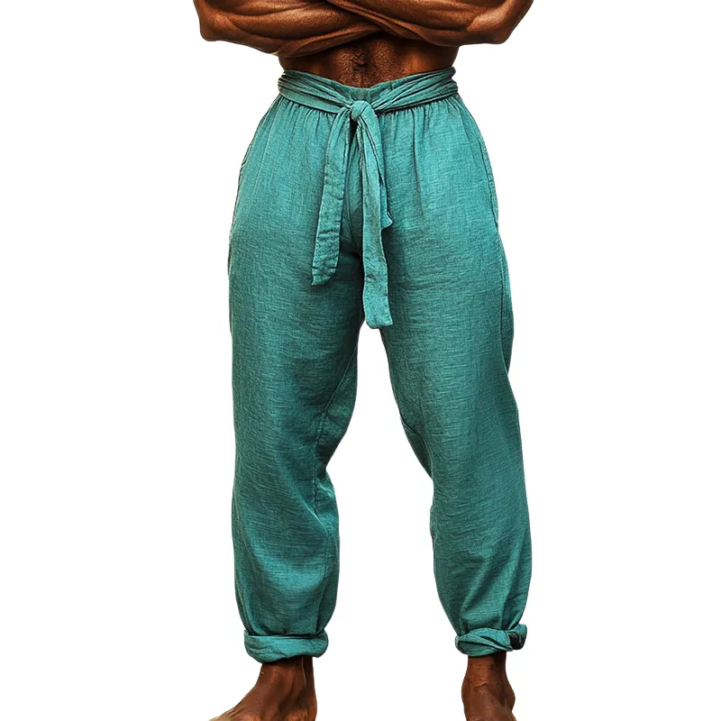Men's Vintage Casual Solid Color Linen Pants 28507337TO sold by Manly