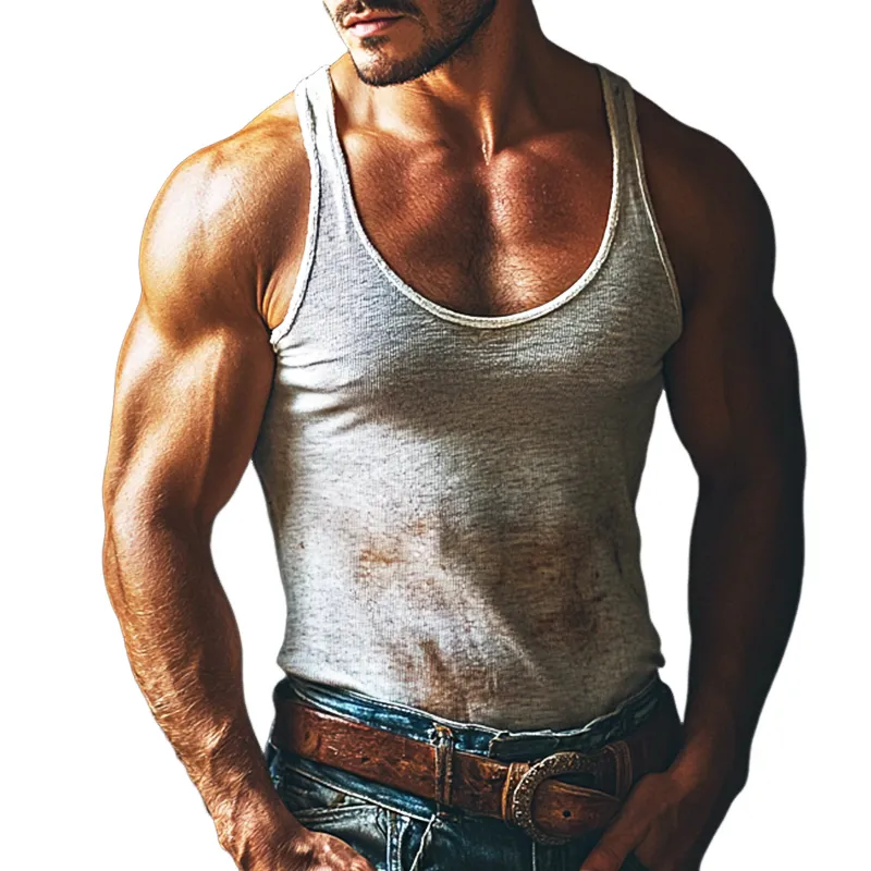 Men's Retro Casual Printed Crew Neck Tank Top 52075250TO sold by Manly