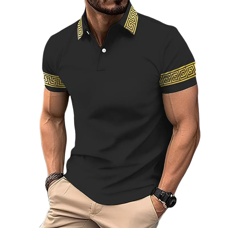 Men's Retro Casual Printed Lapel Short-sleeved Polo Shirt 51179486TO sold by Manly