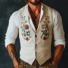 Men's Vintage Casual Floral Embroidery Linen Button Vest 14733446TO sold by Manly