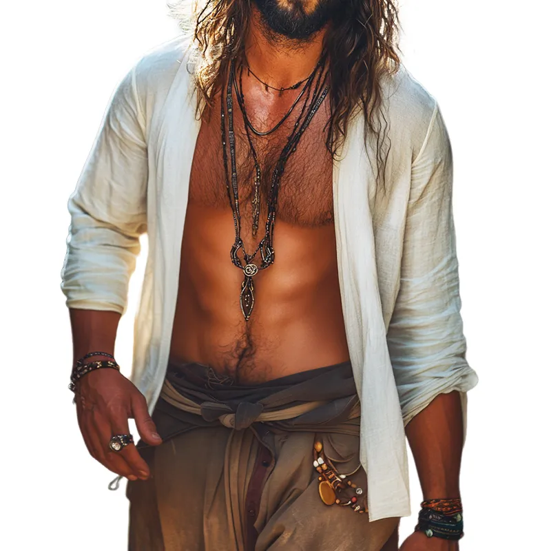 Men's Retro Casual Solid Color Linen Loose Lapel Long Sleeve Shirt Cardigan 39762848TO sold by Manly