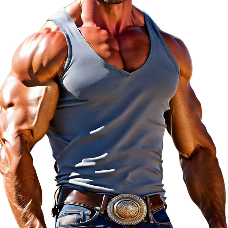 Men's Retro Casual Solid Color V-Neck Tank Top 16402426TO sold by Manly