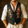 Men's Vintage Casual Floral Embroidery Linen Button Vest 20667623TO sold by Manly