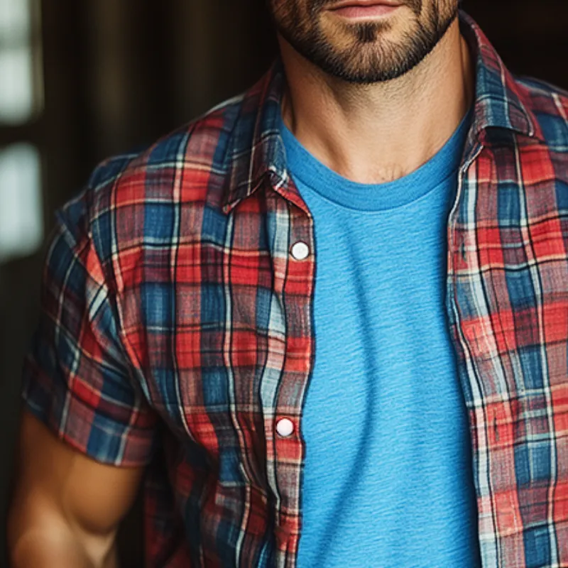 Men's Retro Casual Plaid Print Lapel Short Sleeve Shirt 08160006TO sold by Manly product image thumbnail 3