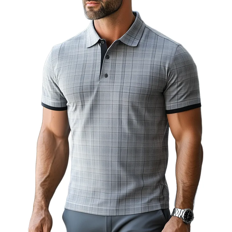 Men's Retro Casual Plaid Print Short-sleeved Polo Shirt 98062311TO sold by Manly