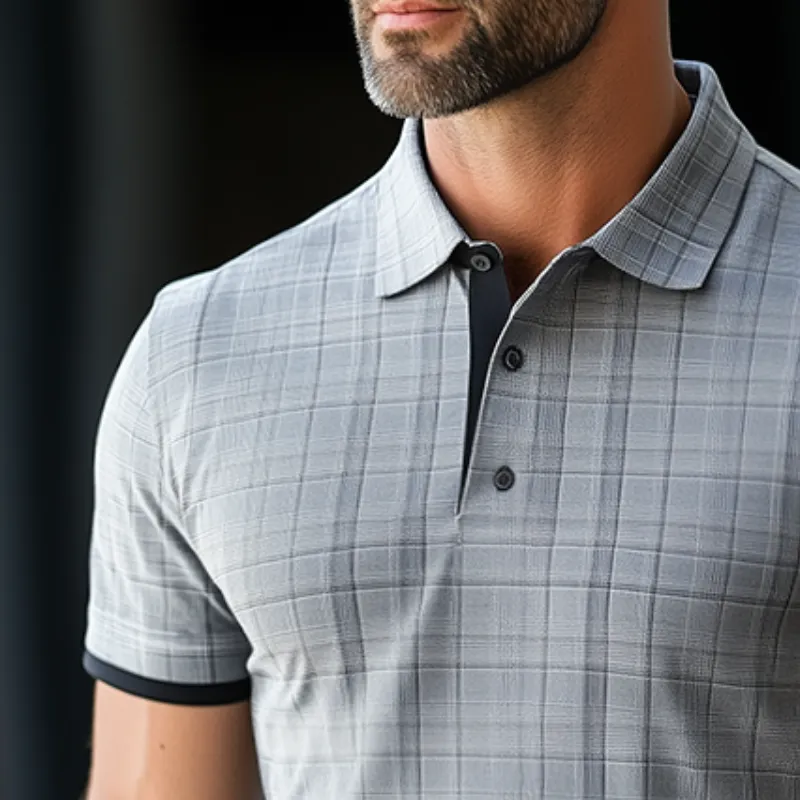 Men's Retro Casual Plaid Print Short-sleeved Polo Shirt 98062311TO sold by Manly product image thumbnail 3