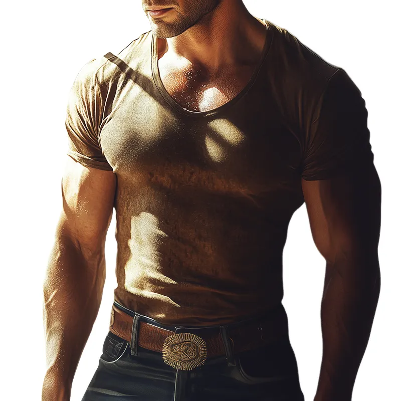 Men's Retro Casual Print Western Style Round Neck Short Sleeve T-Shirt 44863096TO sold by Manly