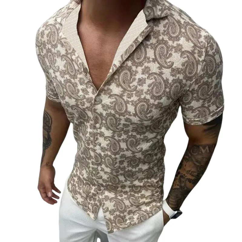 Men's Retro Casual Print Lapel Short Sleeve Shirt 45966951TO sold by Manly