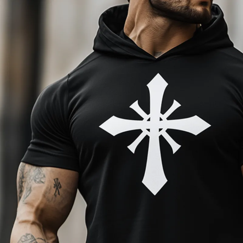 Men's Retro Casual Cross Printed Hooded Short Sleeve T-Shirt 57980948TO sold by Manly product image thumbnail 3
