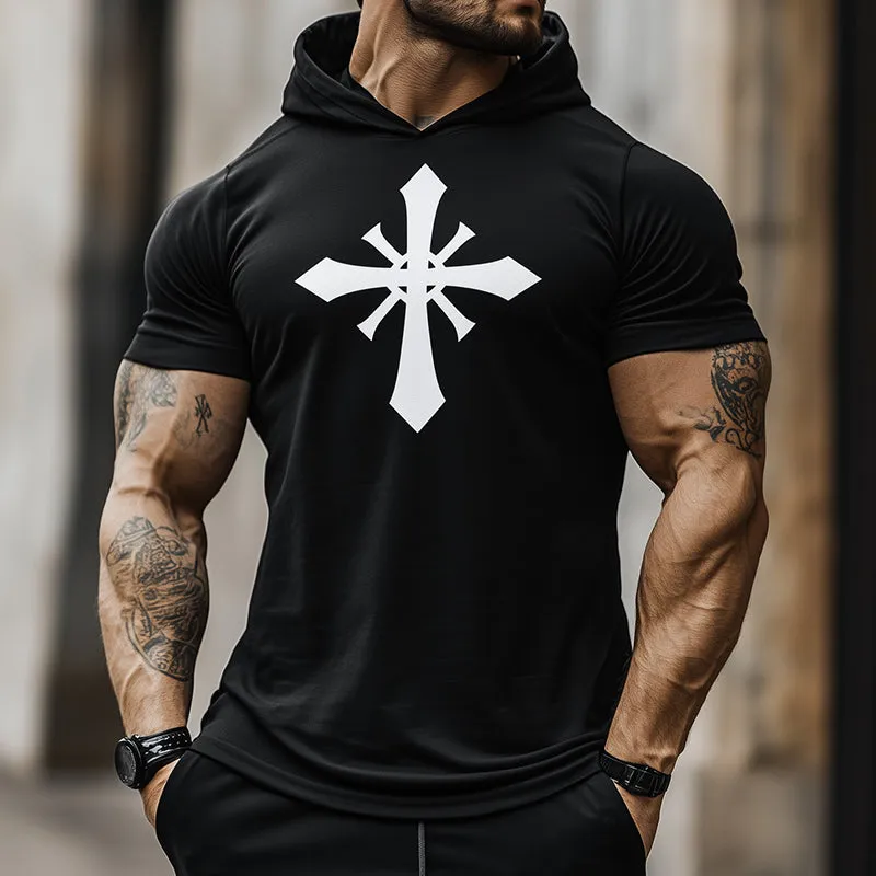 Men's Retro Casual Cross Printed Hooded Short Sleeve T-Shirt 57980948TO sold by Manly product image thumbnail 2