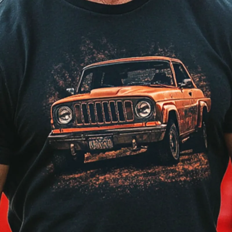 Men's Retro Casual Jeep Printed Round Neck Short Sleeve T-Shirt 20290790TO sold by Manly product image thumbnail 3