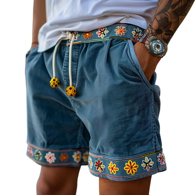 Men's Fashion Spring and Summer Casual Floral Corduroy Shorts 53683240K sold by Manly