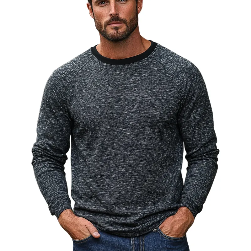 Men's Casual Dark Grey Round Neck Blended Long Sleeve T-shirt 34846989U sold by Manly