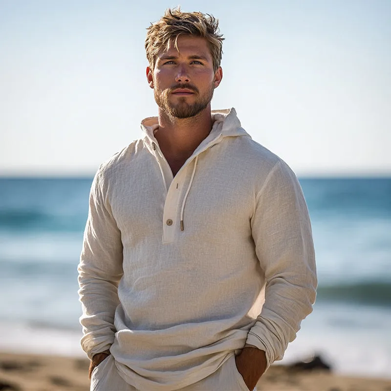 Men's Casual Off-white Cotton and Linen Hoodie 25198662U sold by Manly product image thumbnail 3