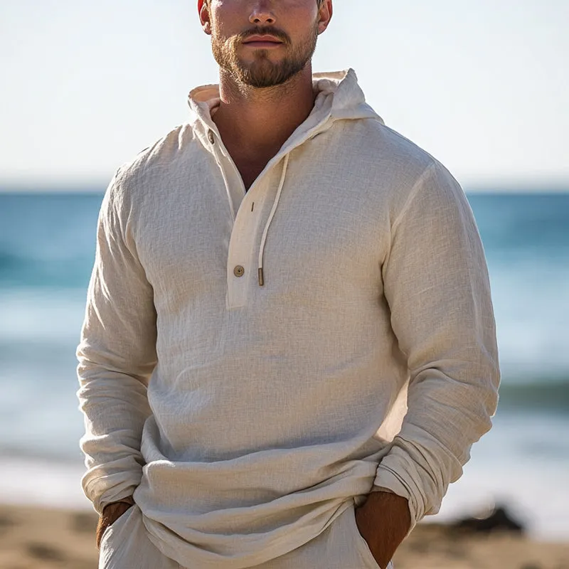 Men's Casual Off-white Cotton and Linen Hoodie 25198662U sold by Manly product image thumbnail 2