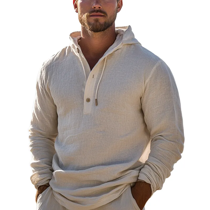Men's Casual Off-white Cotton and Linen Hoodie 25198662U sold by Manly