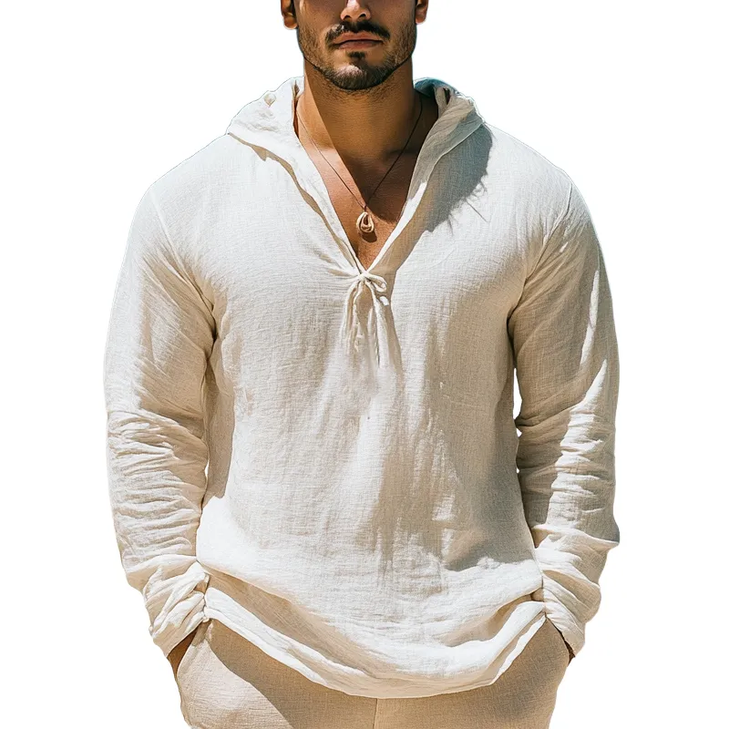 Men's Casual Skin-friendly Cotton and Linen Hoodie 65535363U sold by Manly