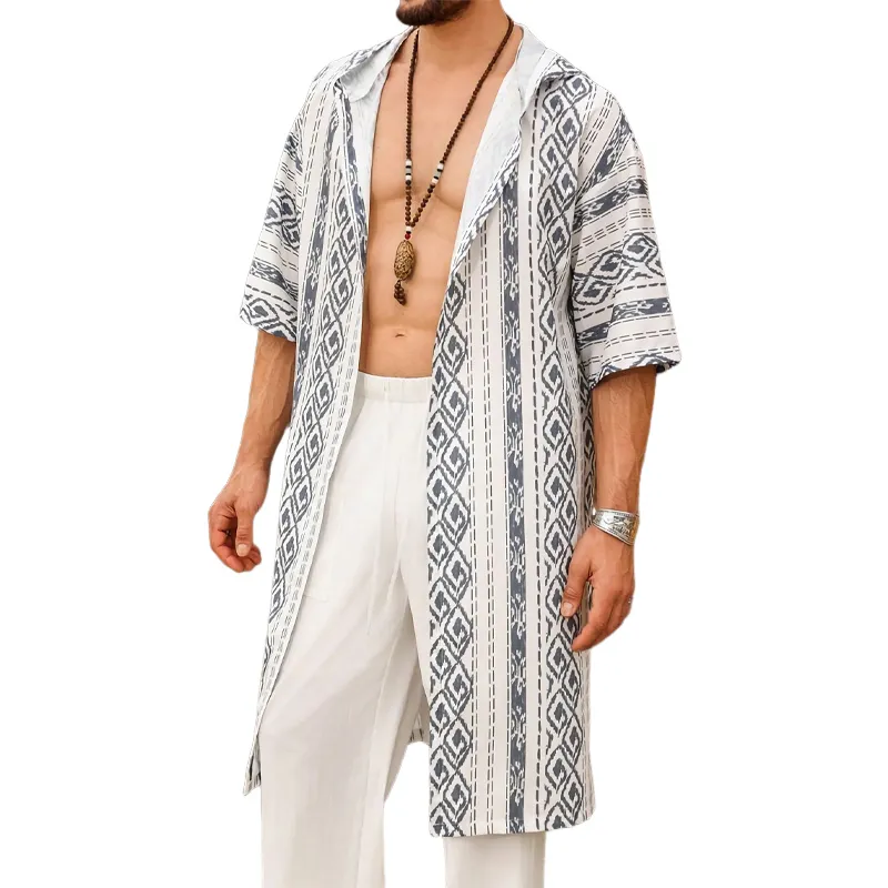 Men's Casual Vintage Print Hooded Knee-Length Cardigan 66752612U sold by Manly