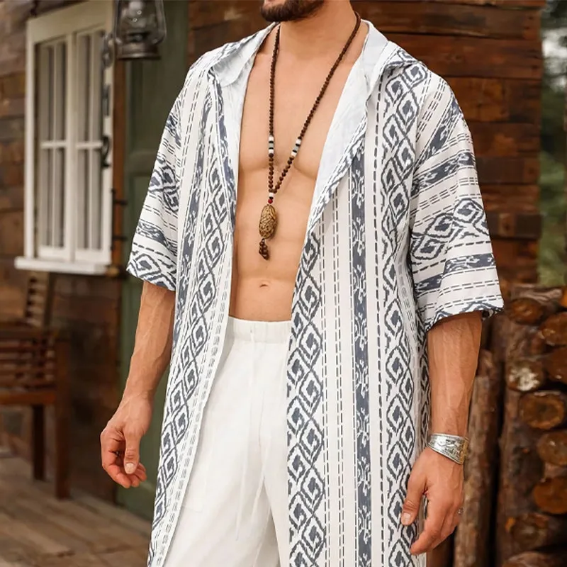 Men's Casual Vintage Print Hooded Knee-Length Cardigan 66752612U sold by Manly product image thumbnail 2