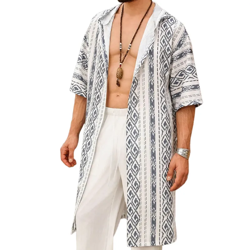 Men's Casual Vintage Print Hooded Knee-Length Cardigan 66752612U sold by Manly product image thumbnail 3