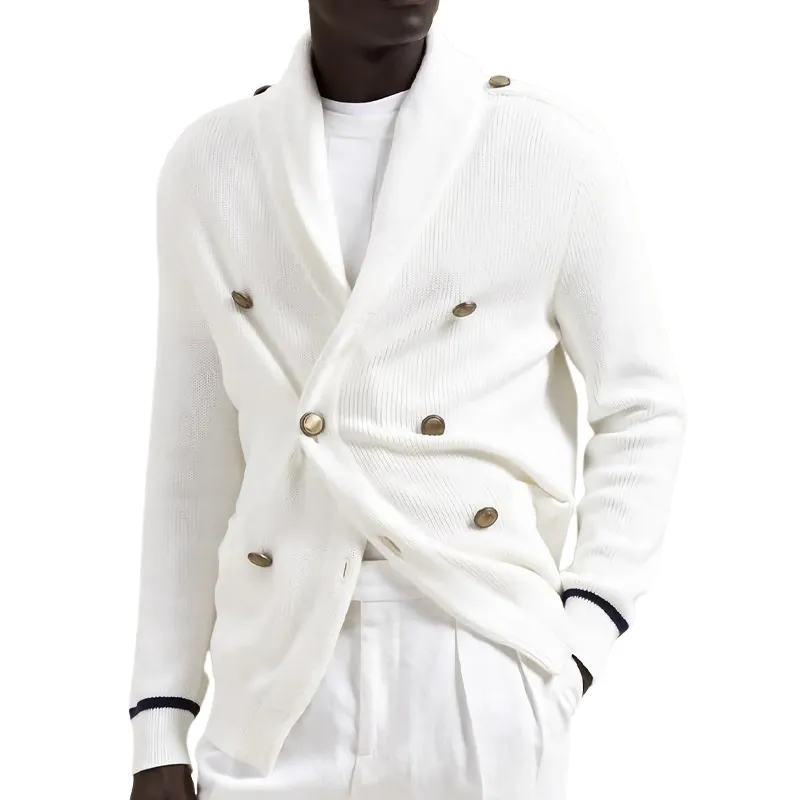 Men's Pure White Double-breasted Lapel Knitted Cardigan 90295917U sold by Manly