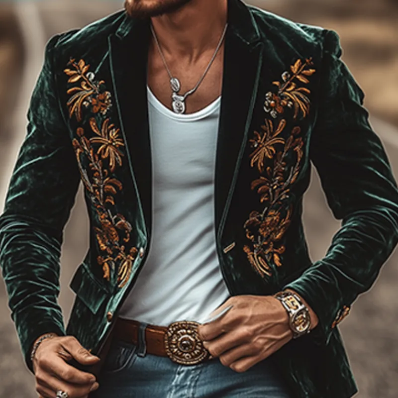 Men's Classic Retro Single-breasted Two-button Velvet Embroidered Blazer 47867176K sold by Manly product image thumbnail 4
