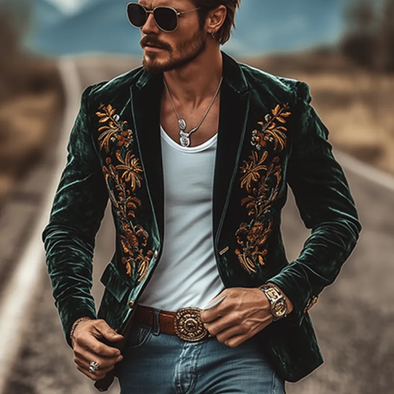 Men's Classic Retro Single-breasted Two-button Velvet Embroidered Blazer 47867176K sold by Manly product image thumbnail 3