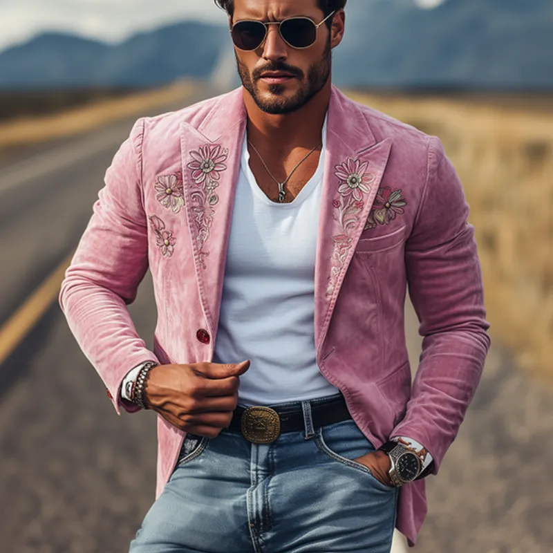 Men's Fashion Spring and Summer Classic Retro Suede Embroidered Blazer 57267481K sold by Manly product image thumbnail 3