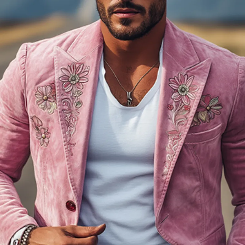 Men's Fashion Spring and Summer Classic Retro Suede Embroidered Blazer 57267481K sold by Manly product image thumbnail 4