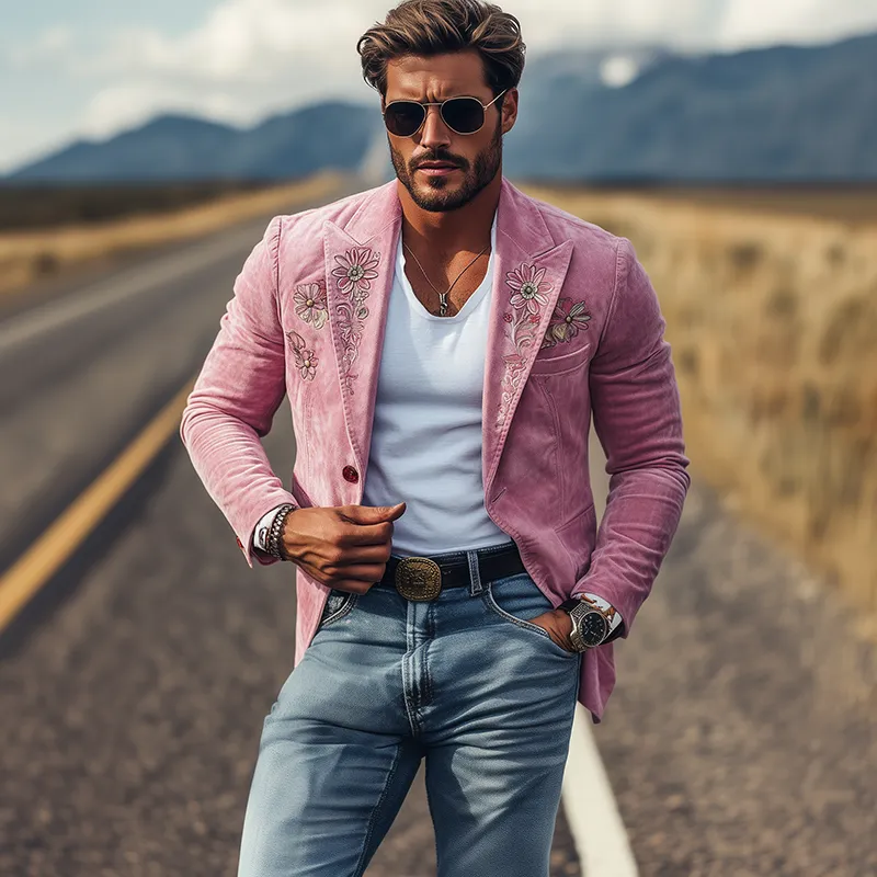 Men's Fashion Spring and Summer Classic Retro Suede Embroidered Blazer 57267481K sold by Manly product image thumbnail 2