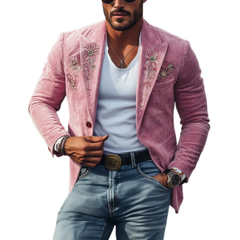 Men's Fashion Spring and Summer Classic Retro Suede Embroidered Blazer 57267481K sold by Manly