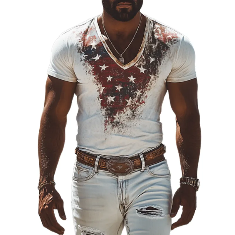 Men's Classic American Retro Slim Fit Printed Deep V-neck T-shirt 13314116K sold by Manly