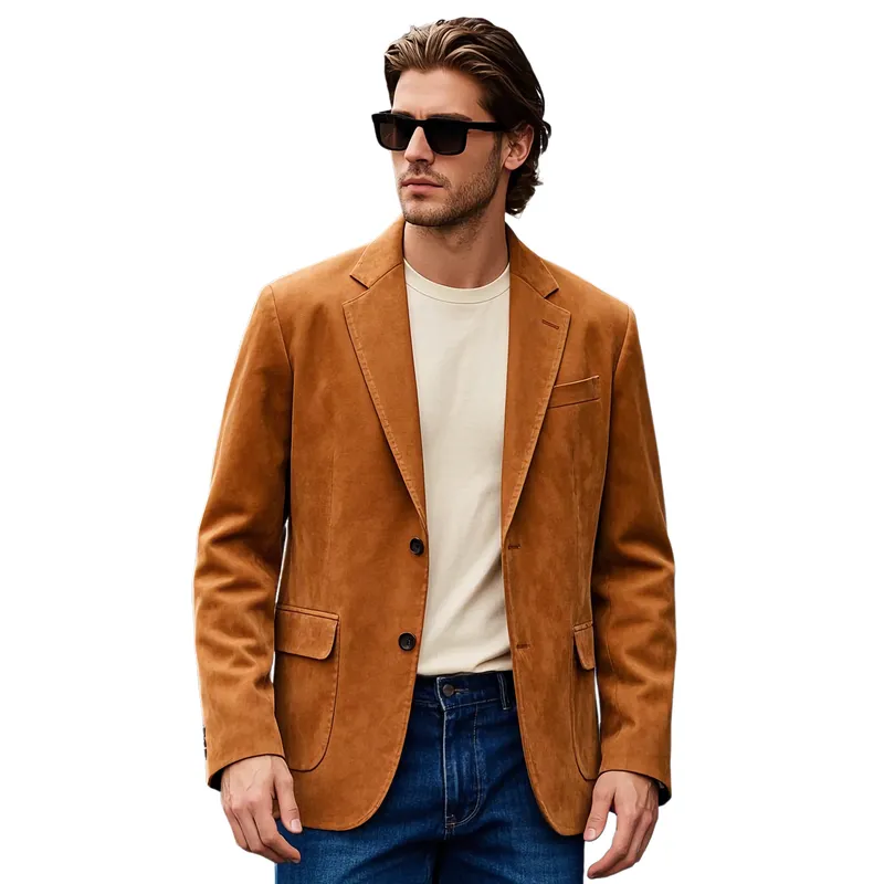 Men's Casual Suede Lapel Single Breasted Blazer 07405601F sold by Manly product image thumbnail 3