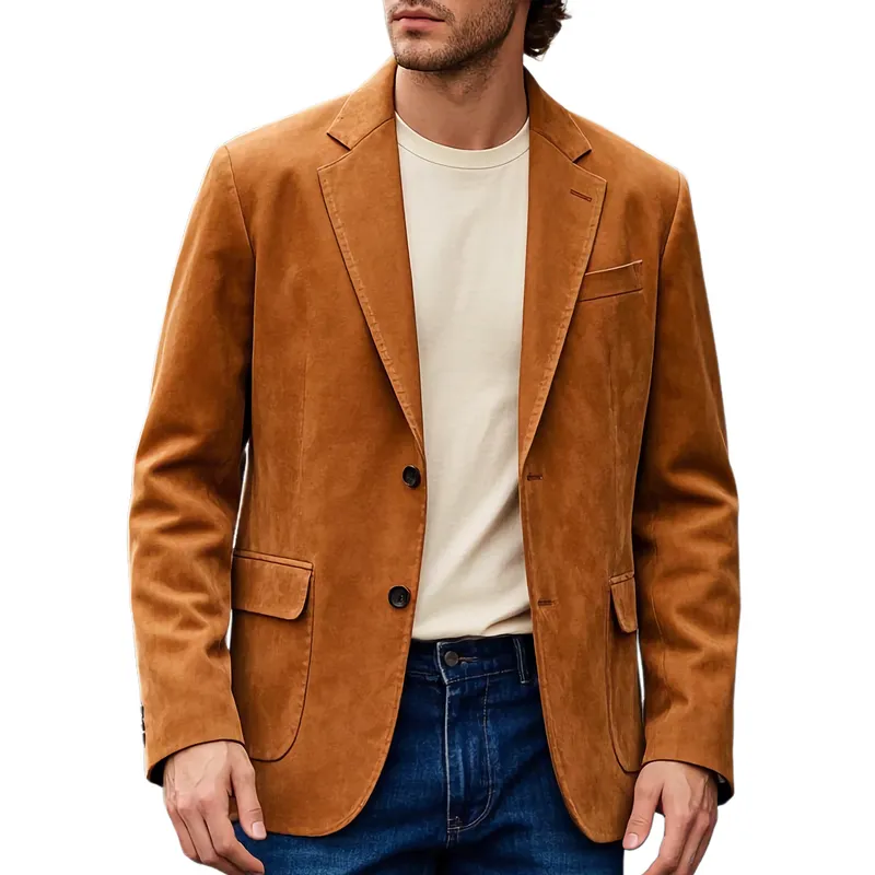 Men's Casual Suede Lapel Single Breasted Blazer 07405601F sold by Manly
