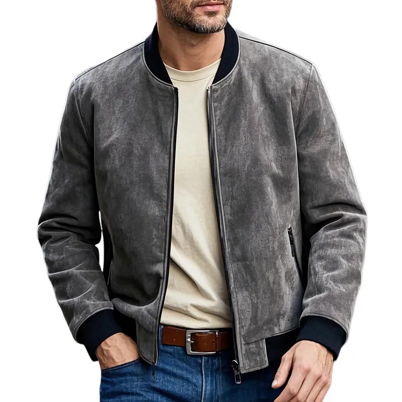 Men's Casual Vintage Suede Ribbed Collar Zip-up Jacket 59500076F sold by Manly