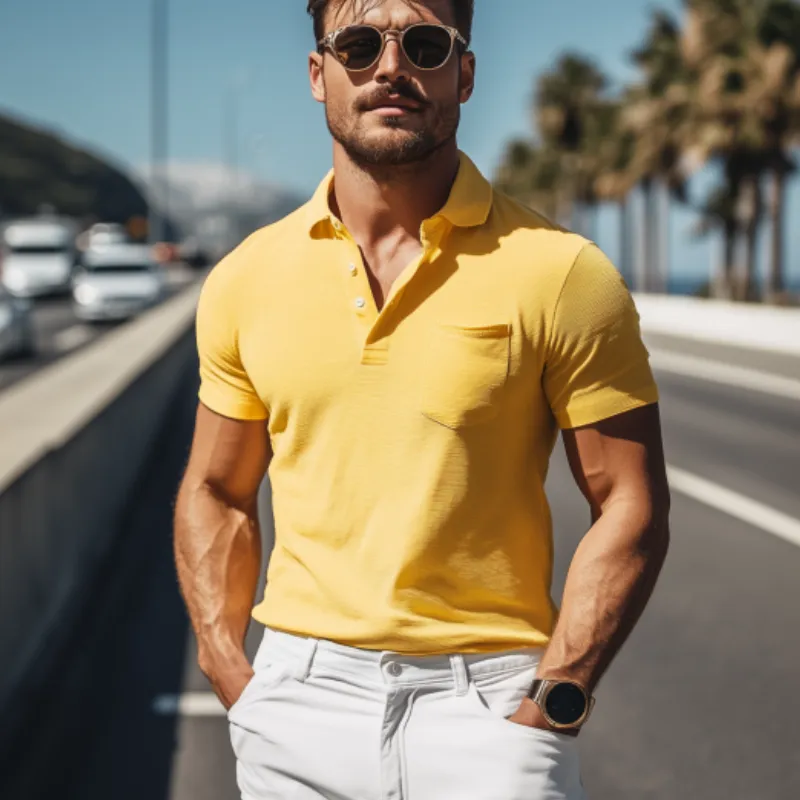 Men's Casual Holiday Style Skin-friendly Cotton Short-sleeved POLO Shirt 42962108K sold by Manly product image thumbnail 3