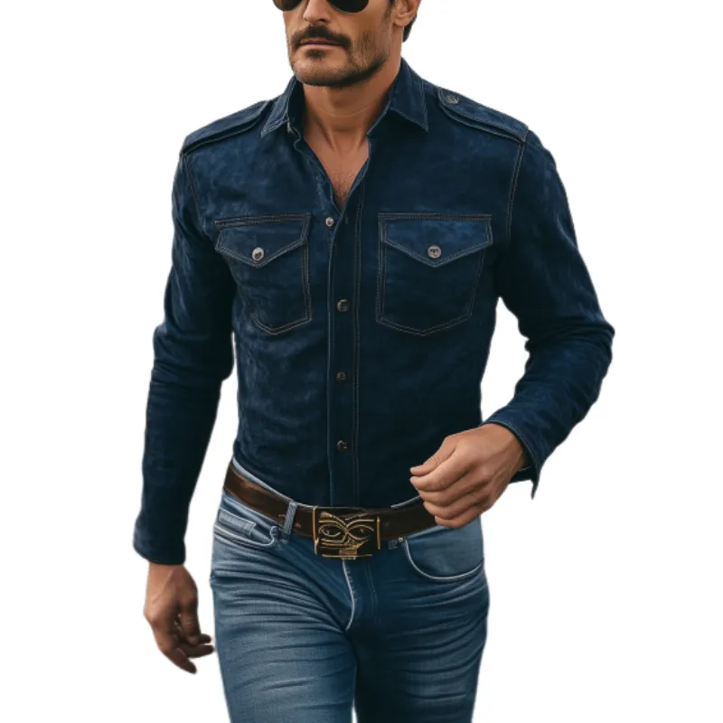 Men's Classic Vintage Western Shoulder Pad Suede Long Sleeve Shirt 25981731K sold by Manly