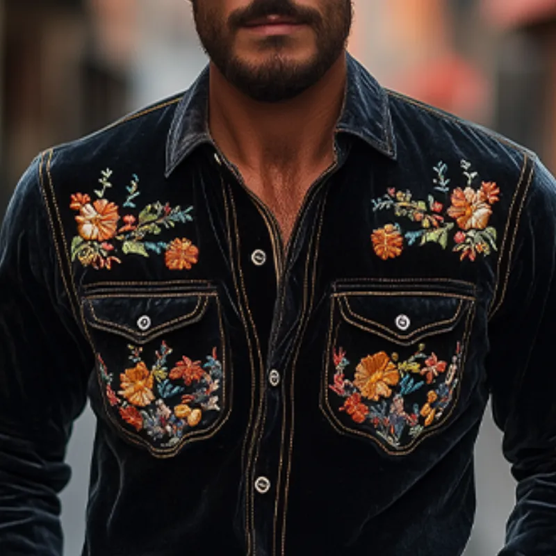 Men's Classic American Retro Western Style Velvet Embroidered Shirt 25970606K sold by Manly product image thumbnail 4