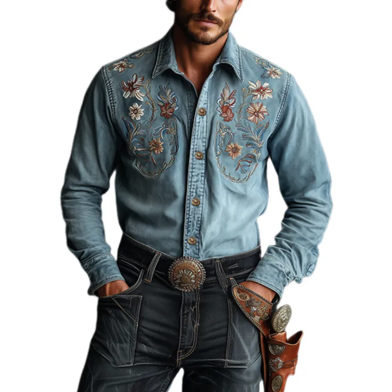 Men's Classic American Retro Western Cowboy Embroidered Shirt 11872406K sold by Manly