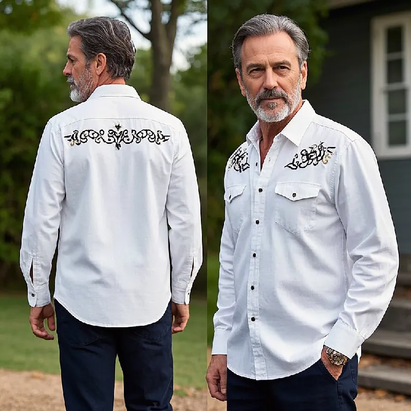 Men's Vintage Classic Lapel Cotton Blend Embroidered Long Sleeve Shirt 80666061F sold by Manly product image thumbnail 3