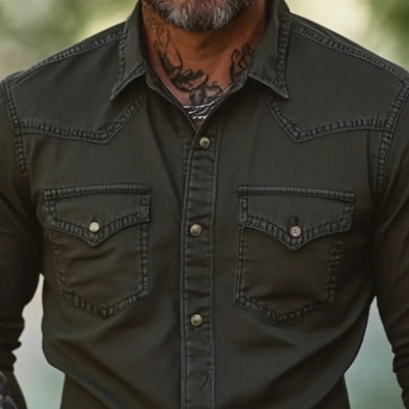 Men's Vintage Casual Lapel Denim Long Sleeve Shirt 55769422F sold by Manly product image thumbnail 3